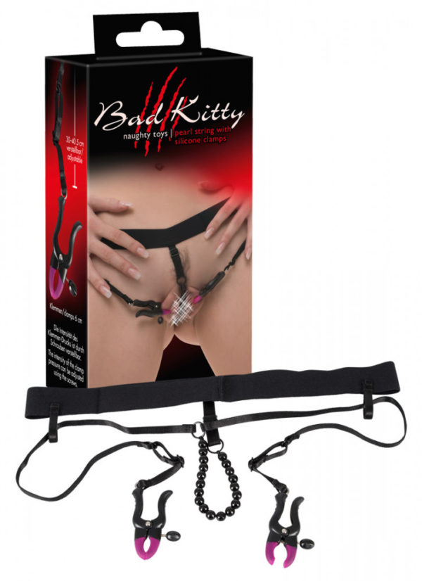 Bad Kitty - kalhotky s klipsy na klitoris (fialovo-černé)