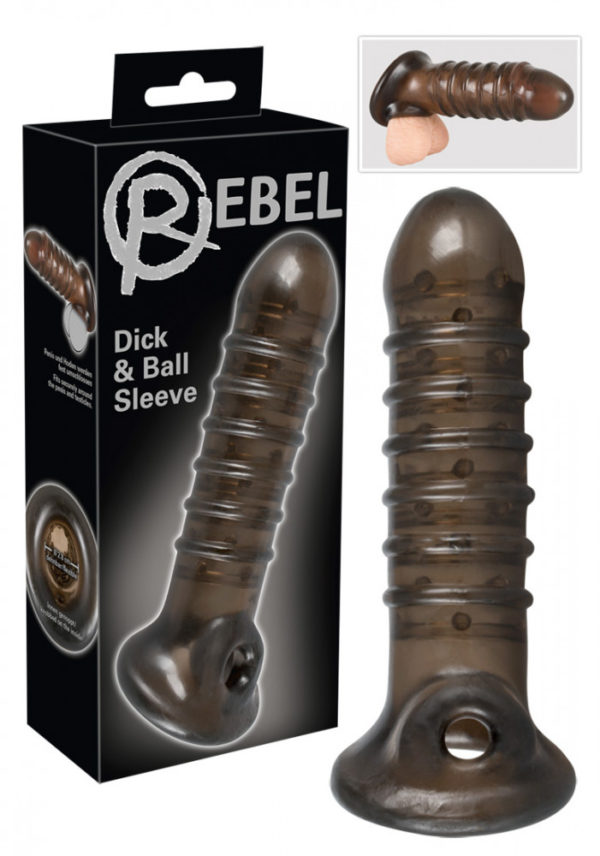 Rebel - vroubkovaný návlek na penis (kouřová barva)