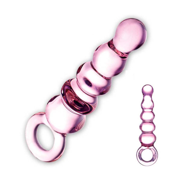 GLASTOY Anal Slider - klasické skleněné anální dildo s kuličkami (pink)