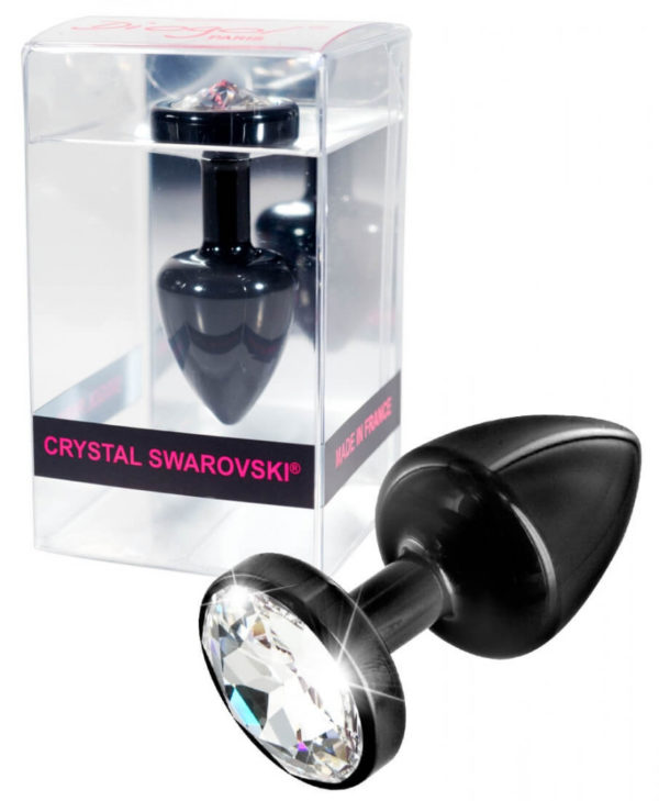 DIOGOL Anni Butt Plug Round Black - anální kolík s průhledným krystalem (černý 3cm)