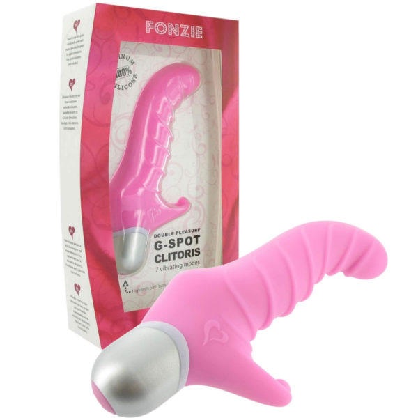 FEELZTOYS Fonzie - vroubkovaný vibrátor na bod G s ramínkem na klitoris (růžový)