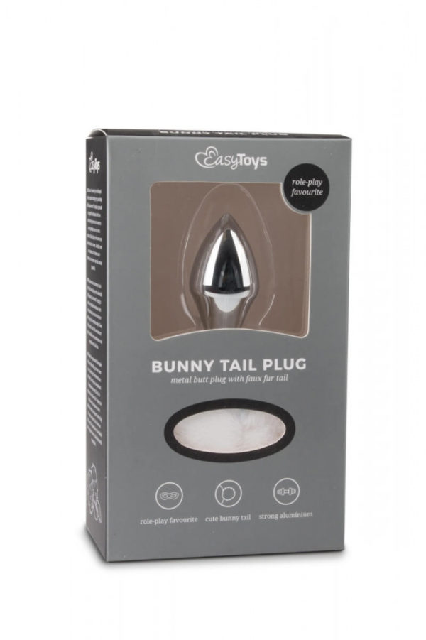 Easytoys Bunny NO1 - kovové anální dildo s zaječím ocáskem (stříbrno-bílé)