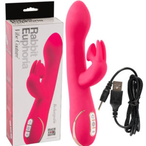 Vibe Couture Rabbit Euphoria - nabíjecí vibrátor na bod G s ramínkem na klitoris (růžový)