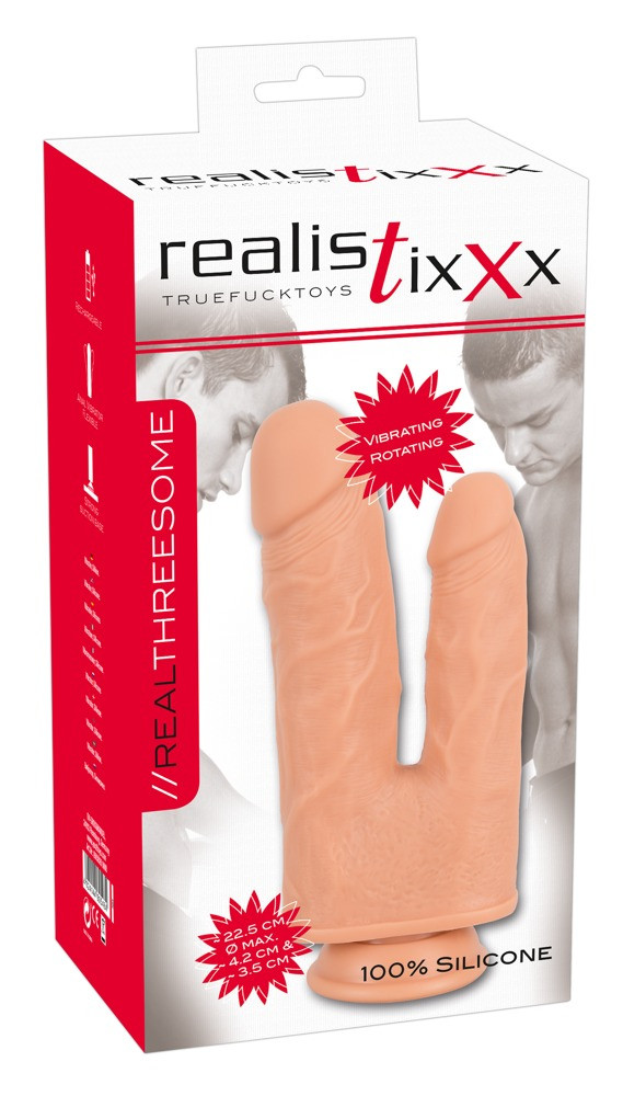 realistixxx Threesome - nabíjecí realistický rotační vibrátor s přísavkou (22cm)