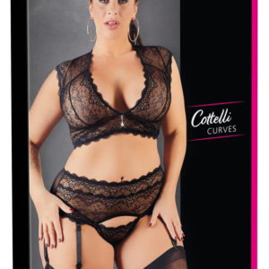 Cottelli Plus Size - Rhinestone Lace Underwear Set (Black)