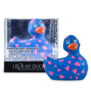 My Duckie Romance 2.0 - vodotěsný vibrátor na klitoris - kačenka se srdíčky (modro-růžová)