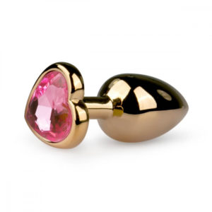 Easytoys Metal No.3 - anální dildo s růžovým kamínkem ve tvaru srdíčka - zlaté (2