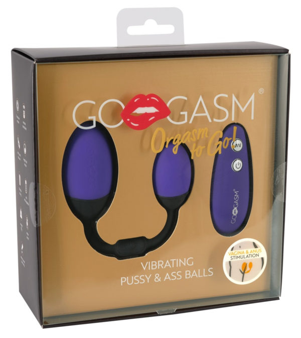 GoGasm Pussy & Ass - dvojice nabíjecích vibračních vajíček (fialová-černá)