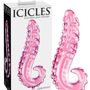 Icicles No. 24 - ribbed tongue glass dildo (pink)