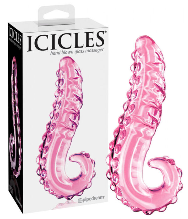 Icicles No. 24 - ribbed tongue glass dildo (pink)