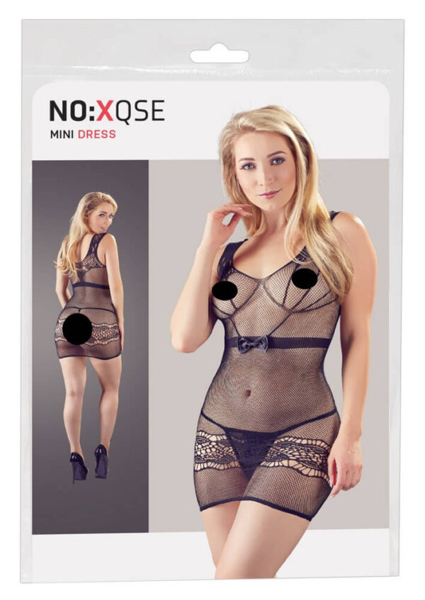 NO: XQSE - bow fishnet dress with thong (black)