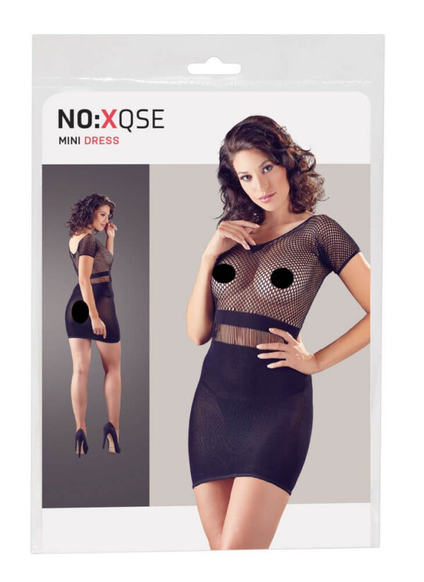 NO: XQSE - short-sleeved fishnet dress with thong (black)