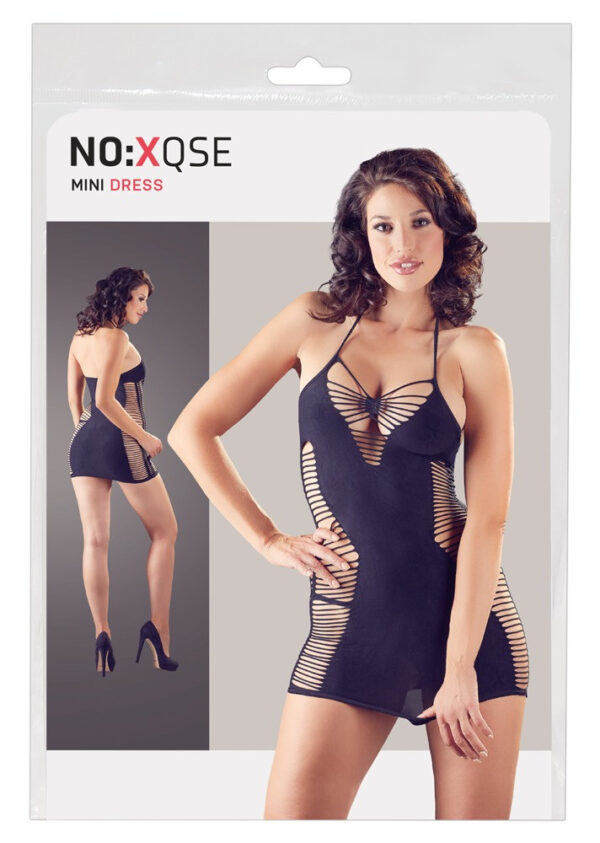 NO: XQSE - side mesh neck strap dress with thong (black)