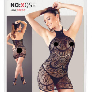 NO:XQSE – abstraktne vzorkované pančuchové šaty s tangami (čierne)