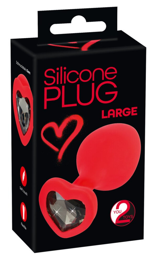You2Toys Plug Large - anální dildo ve tvaru srdce s černým kamínkem (červené) - velké