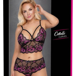 Cottelli Plus Size - floral bra set (black-purple)