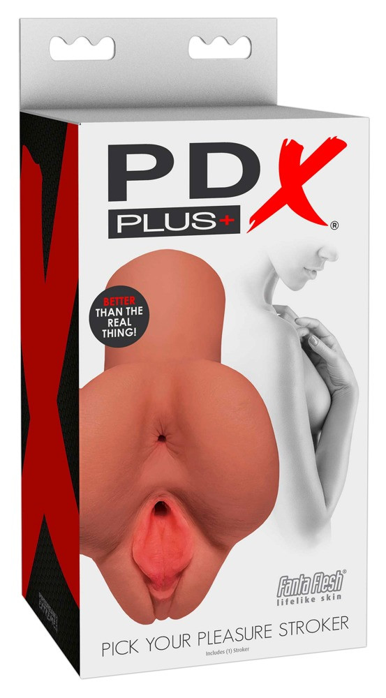 PDX Pick Your Pleasure Stroker - 2in1 - realistický masturbátor (tmavo - přírodní)