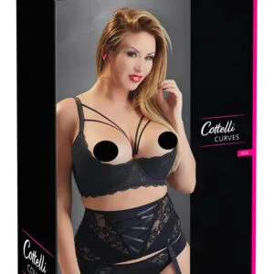 Cottelli Plus Size - poprsenky s pásky a kroužky (černé) - 95D