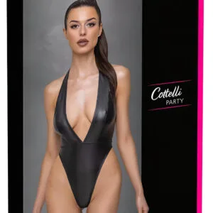 Cottelli Party - Lesklé body s nákrčníkem (černé) - XL