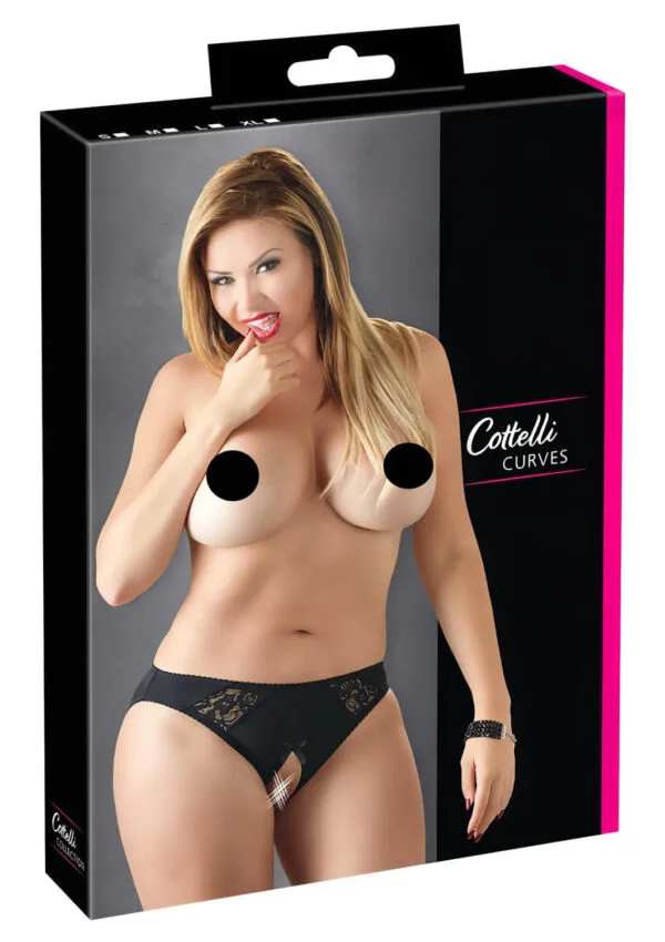 Cottelli Plus Size - krajková otevřená tanga (černá) - XL