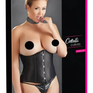 Cottelli Plus Size - saténový korzet (černý) - 4XL