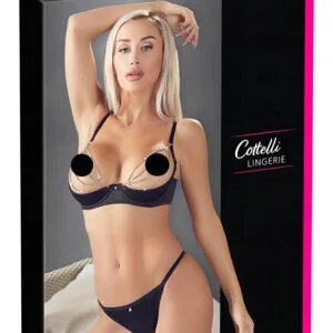 Cottelli - saténová sada push-up s řetízkem a kamínky (černá) - 80B/M