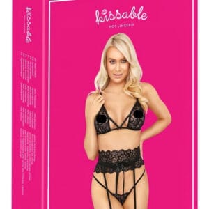 Kissable - Set s páskovou podprsenkou (černá)