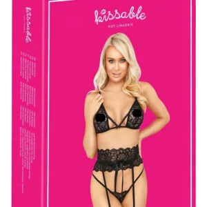 Kissable - Set s páskovou podprsenkou (černá)
