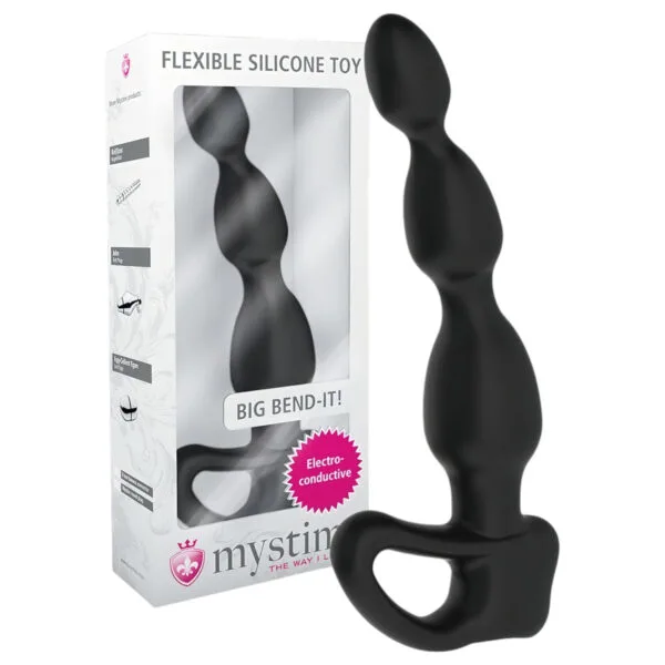 mystim Big Bend-it! - elektro anální dildo s kuličkami (černé)