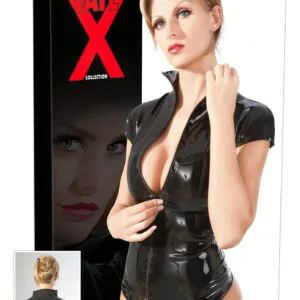 LATEX - dámský top s krátkým rukávem na zip (černý) - XL