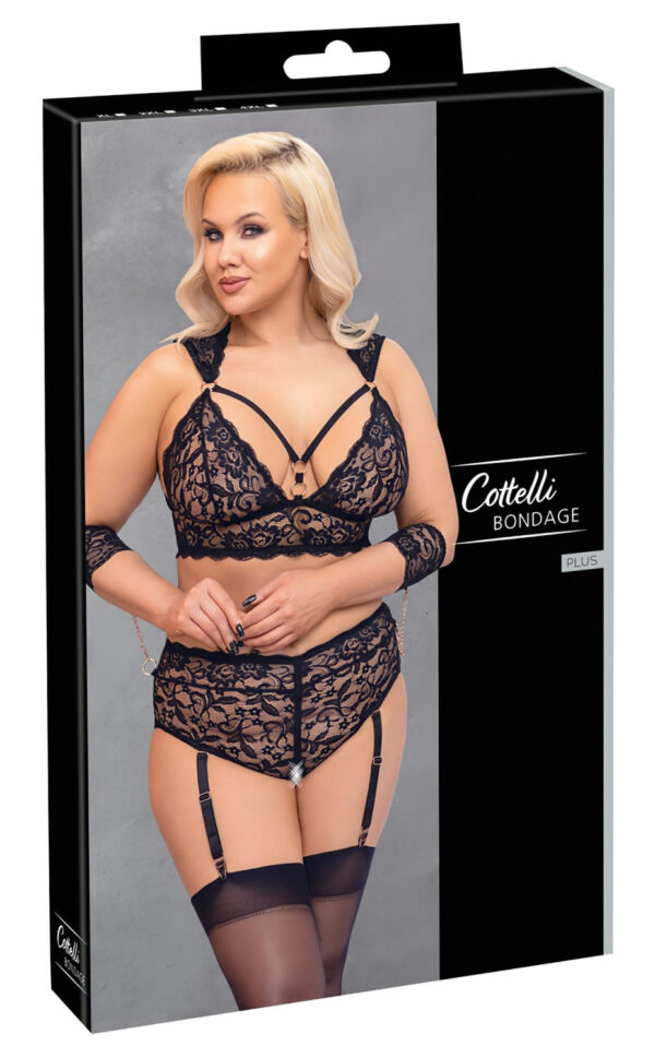 Cottelli Bondage Plus Size - krajková souprava podprsenky (černá) - 4XL
