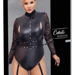 Cottelli Bondage Plus Size - krajkový body s rukávy (černý)