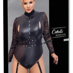 Cottelli Bondage Plus Size - krajkový body s rukávy (černý)