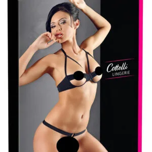 Cottelli - Sada podprsenky s kovovými kroužky (černá) - 80B/M