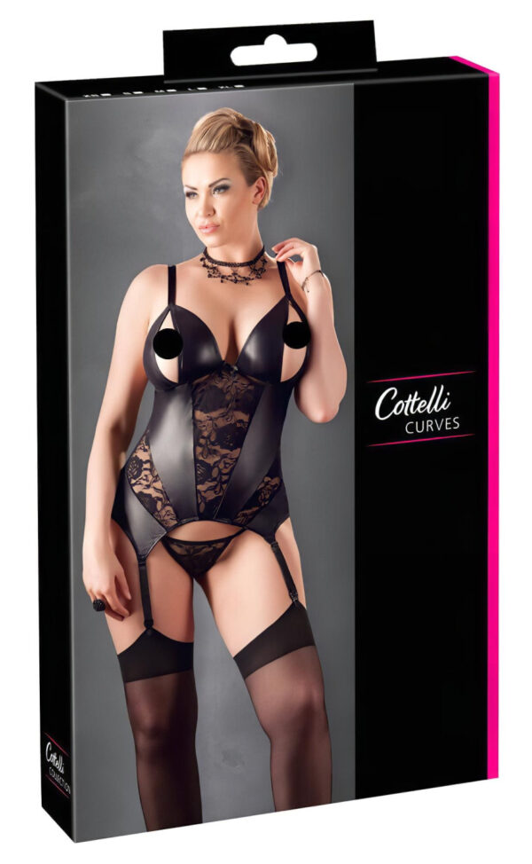 Cottelli - Květy dámský top pro plnoštíhlé (černý) - XXL