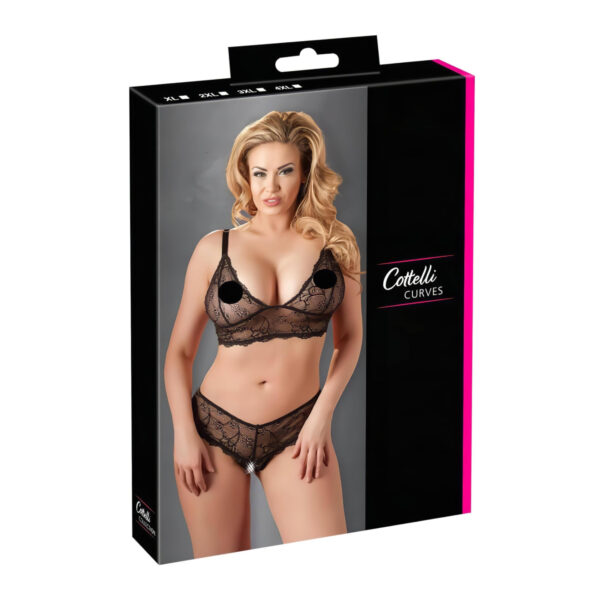Cottelli Plus Size - krajkový podprsenkový set (černý) - XXXL