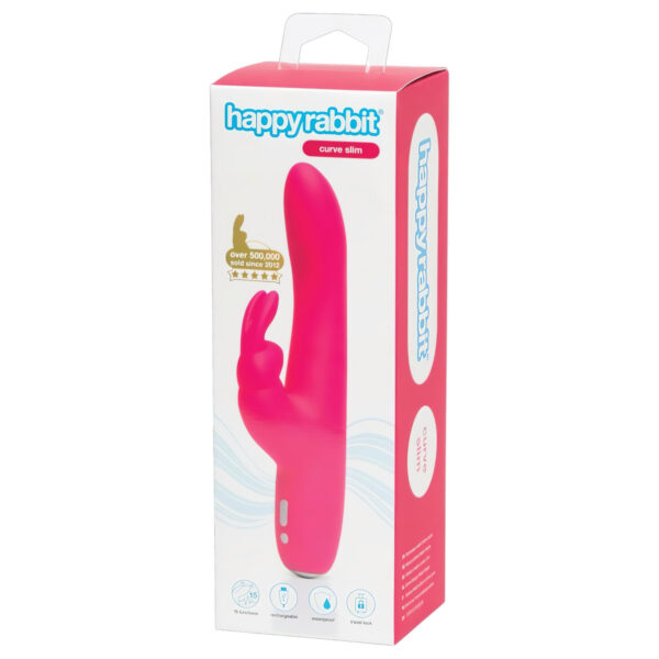Happyrabbit Curve Slim - vodotěsný vibrátor s raménkem na klitoris (růžový)