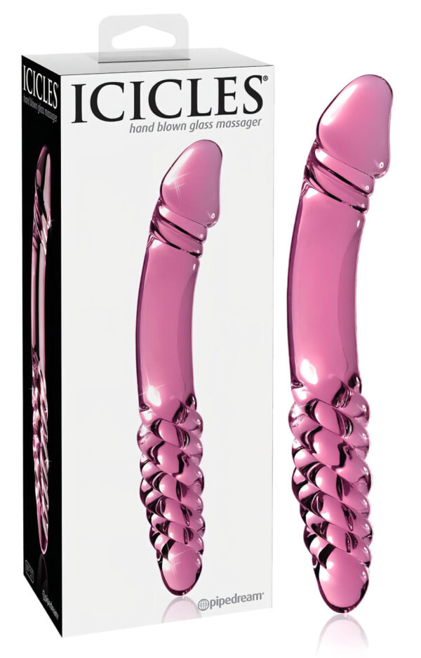 Icicles No. 57 - oboustranný skleněný dildo ve tvaru penisu (růžový)