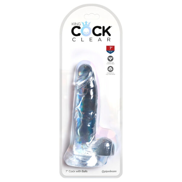 King Cock Clear 7 - přísavkový dildo s varlaty (18 cm)