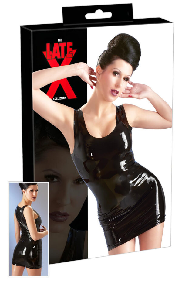 LATEX - černé mini šaty bez rukávů - L