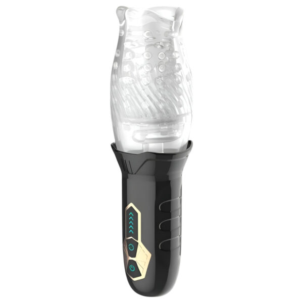 Leopard Bellucci 360 - rotující vibrační masturbátor (průhledno-černý)