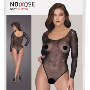 NO:XQSE - lesklé síťované body s dlouhými rukávy - černá (S-L)