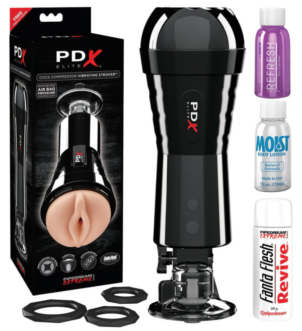 PDX Cock Compressor - sací a vibrační vaginální masturbátor (černý)