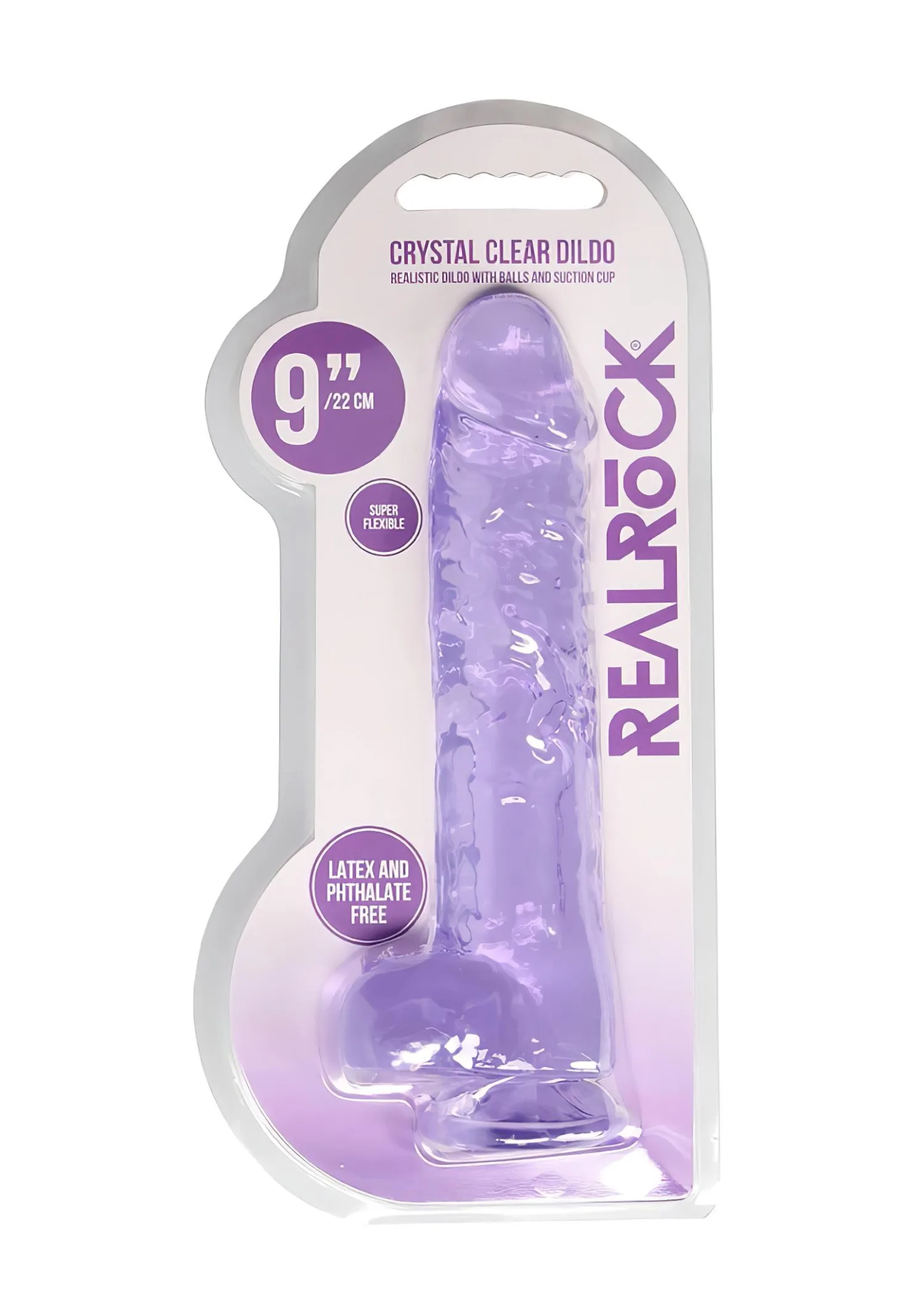REALROCK - průhledné realistické dildo - fialové (22 cm)
