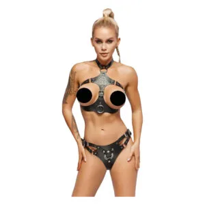 ZADO - kožený set s připínacím postrojem (černý) - L/XL