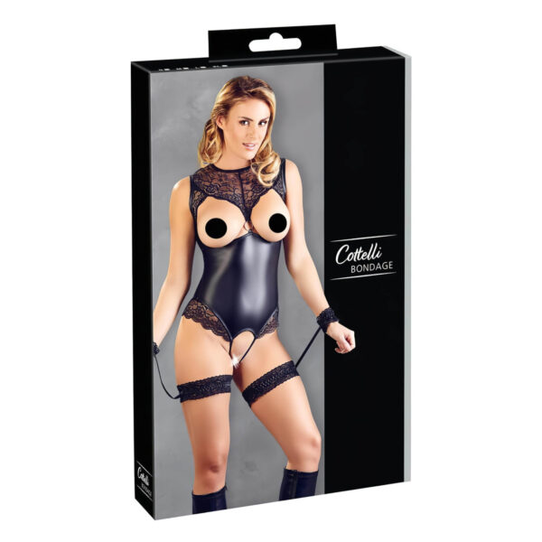 Cottelli Bondage - lesklé otevřené body a pouta na paže (černé)