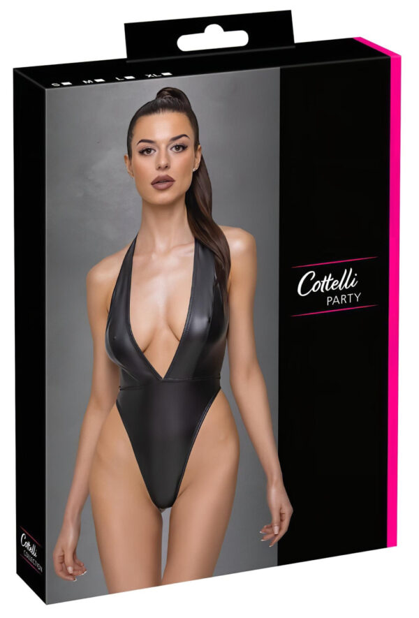 Cottelli Party - Lesklé body s nákrčníkem (černé) - M