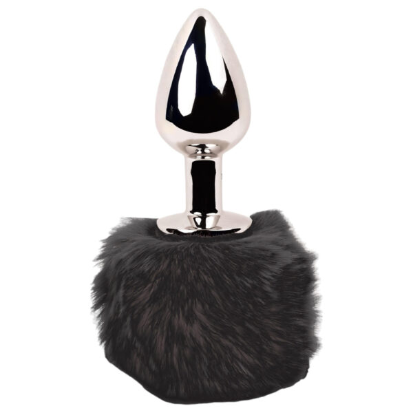 FEELZTOYS Bunny Tails - kovový anální kolík s králičím ocasem (stříbrno-černý)
