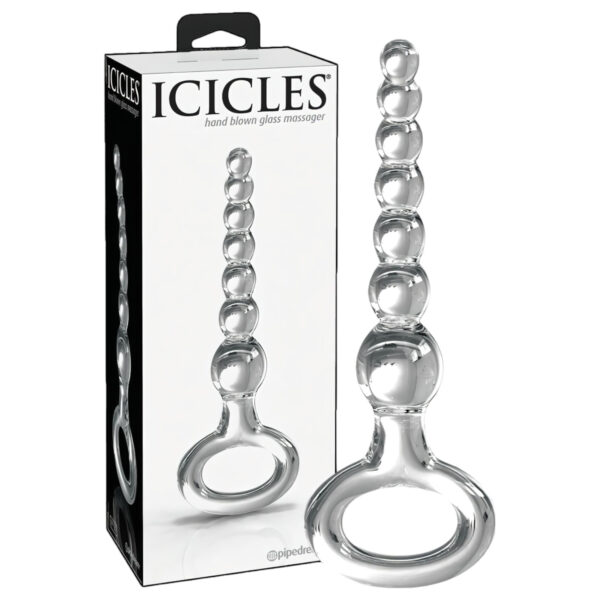 Icicles No. 67 - skleněné dildo s koulemi (průhledné)