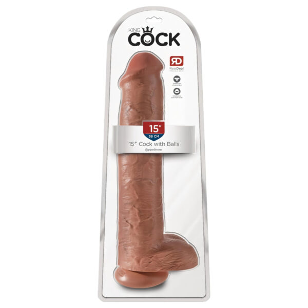 King Cock 15 - obří dildo (38 cm) - tmavá přírodní barva
